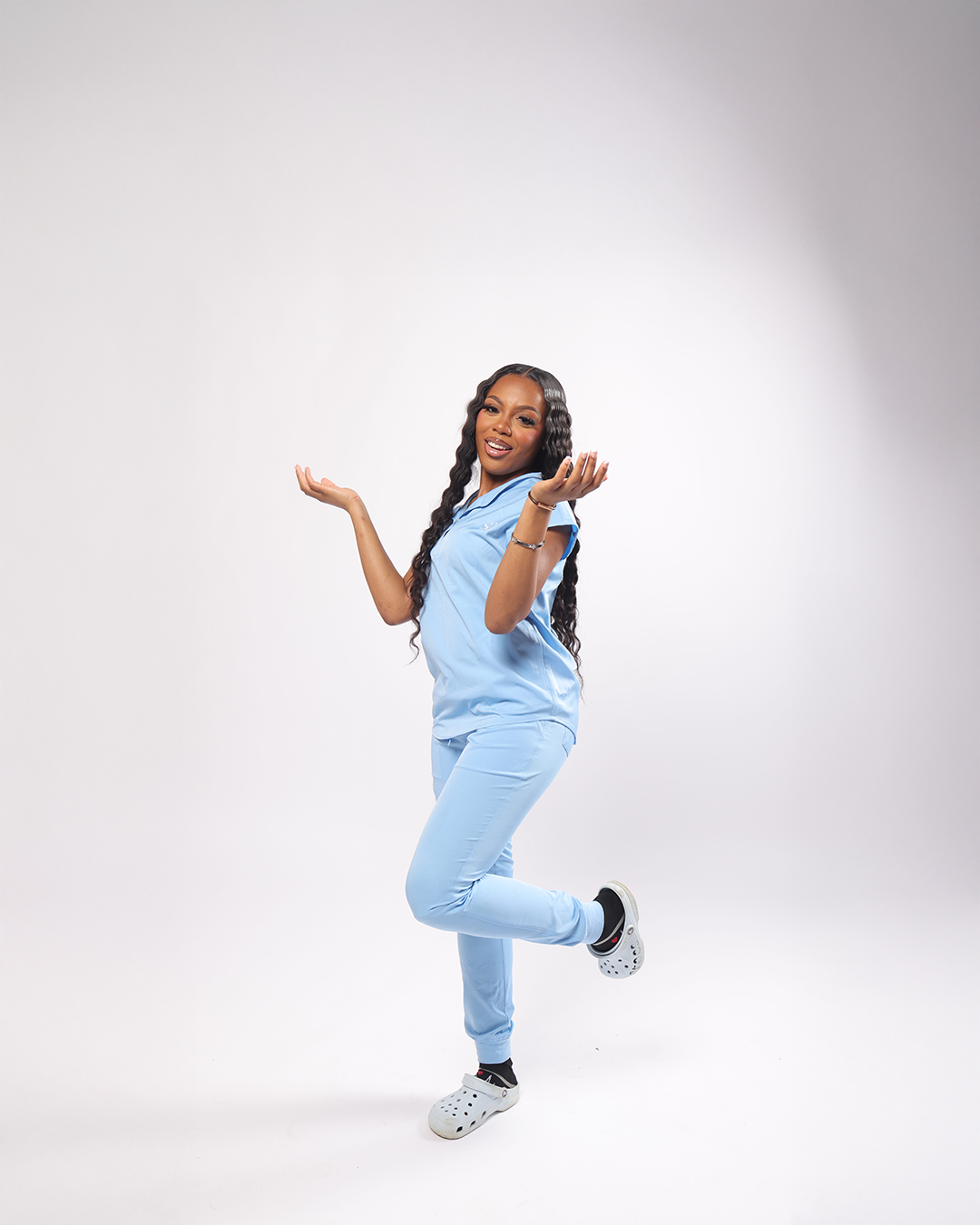 Ceil Blue Cropped Sleeve Scrub Set